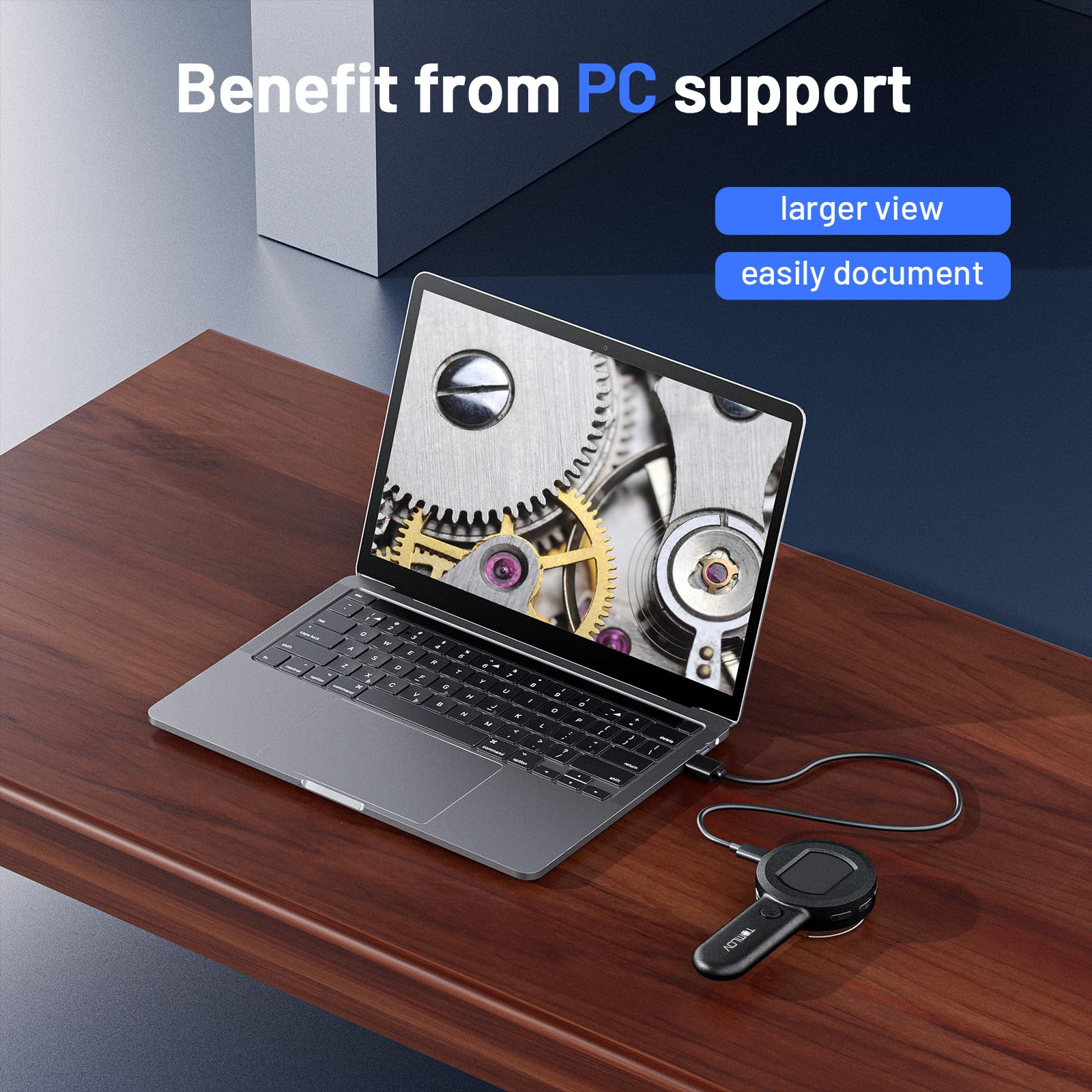 TOMLOV P10 conectado a PC por USB, permite ver imágenes en pantalla grande