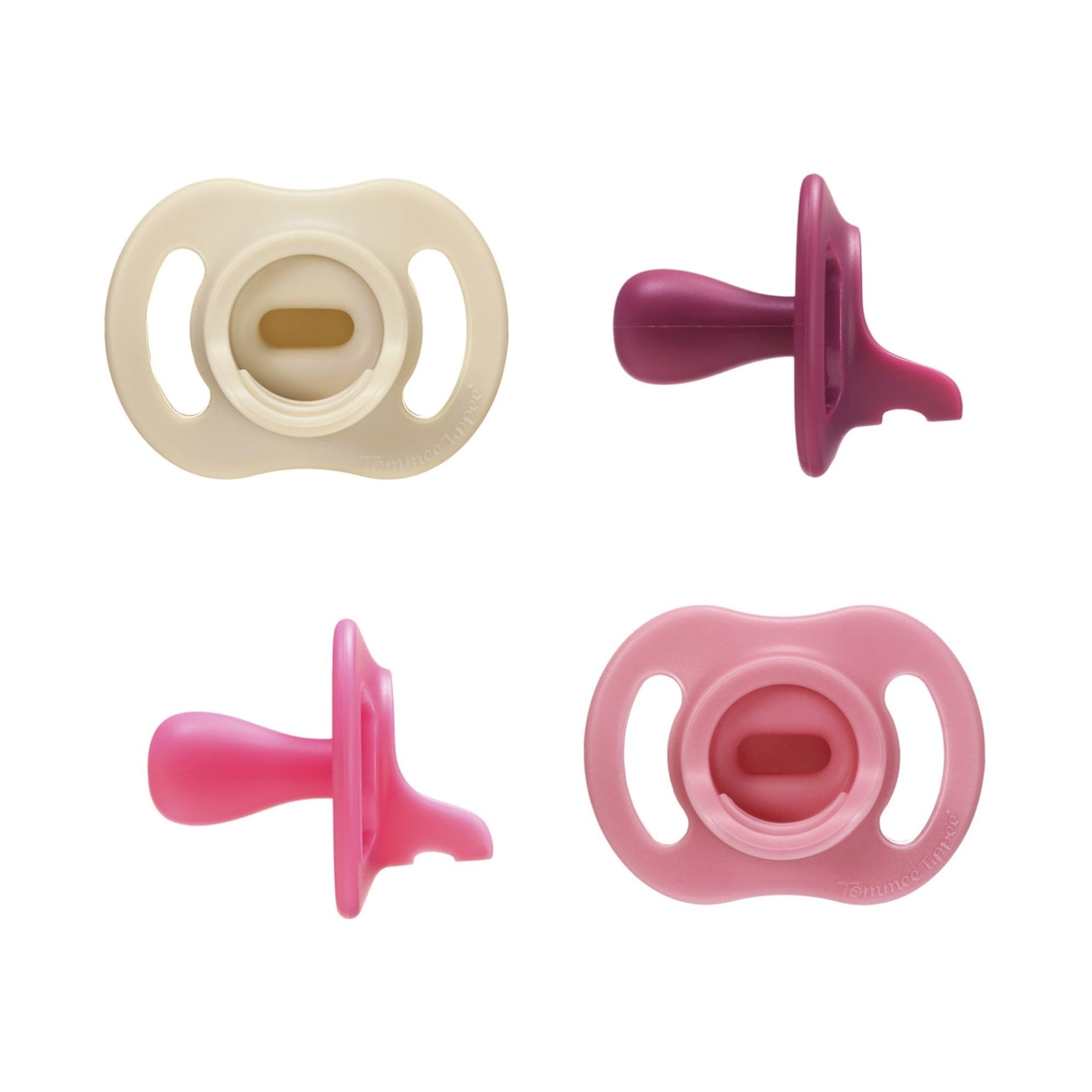 Tommee Tippee chupete frontal pack mostrando diseño ultraligero y colores