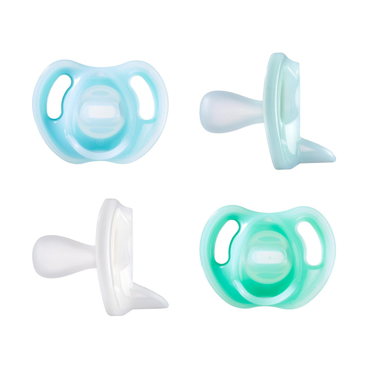 Tommee Tippee vista frontal del chupete ultraligero mostrando forma y colores
