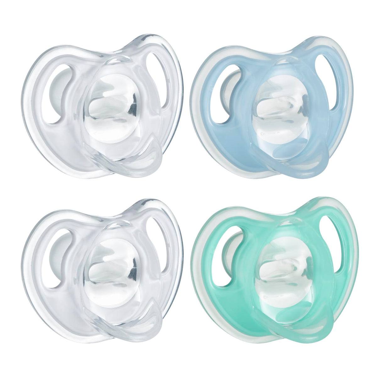 Tommee Tippee vista frontal del empaque con pack de 4 beneficios prácticos