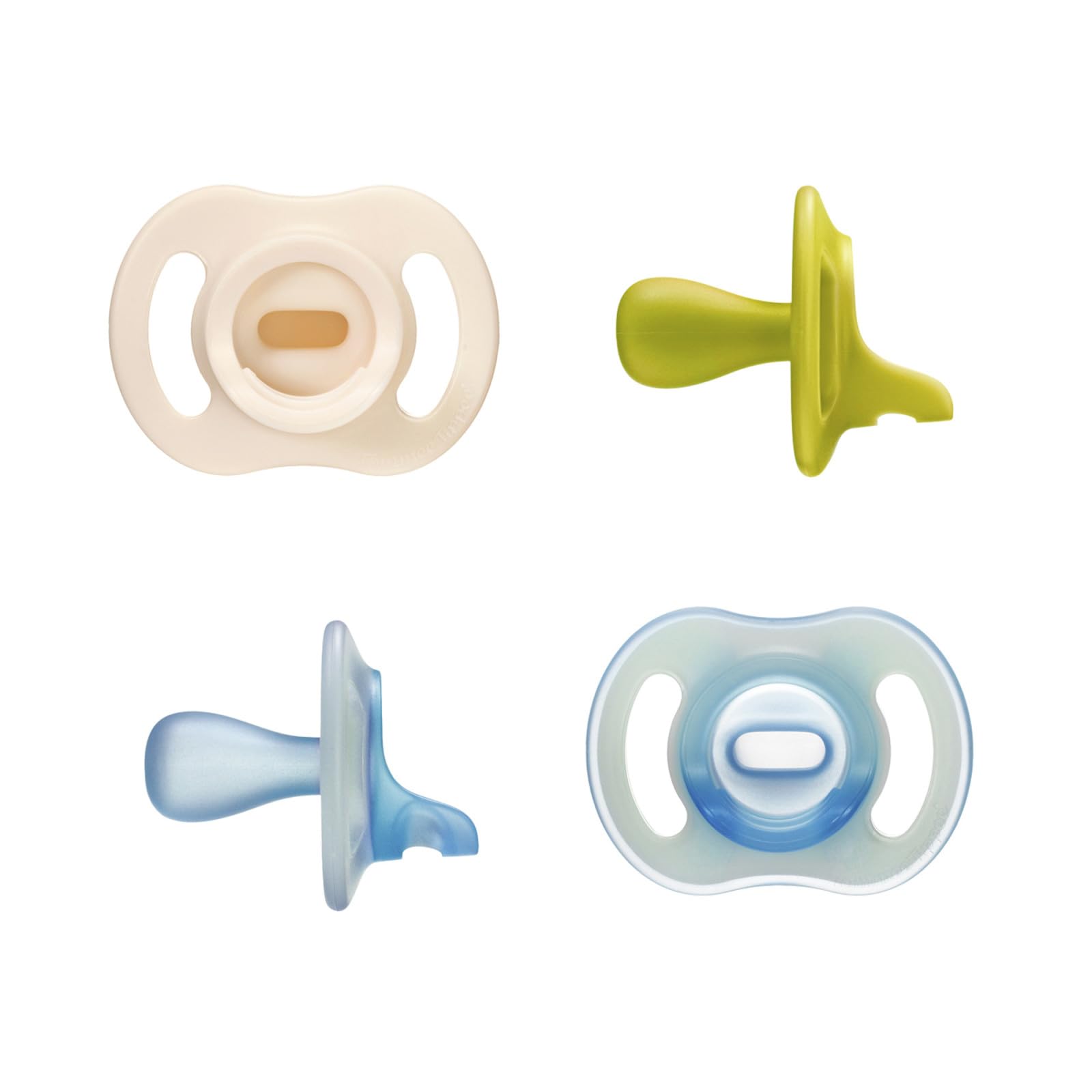 Tommee Tippee vista frontal del pack mostrando cuatro chupetes, conveniencia
