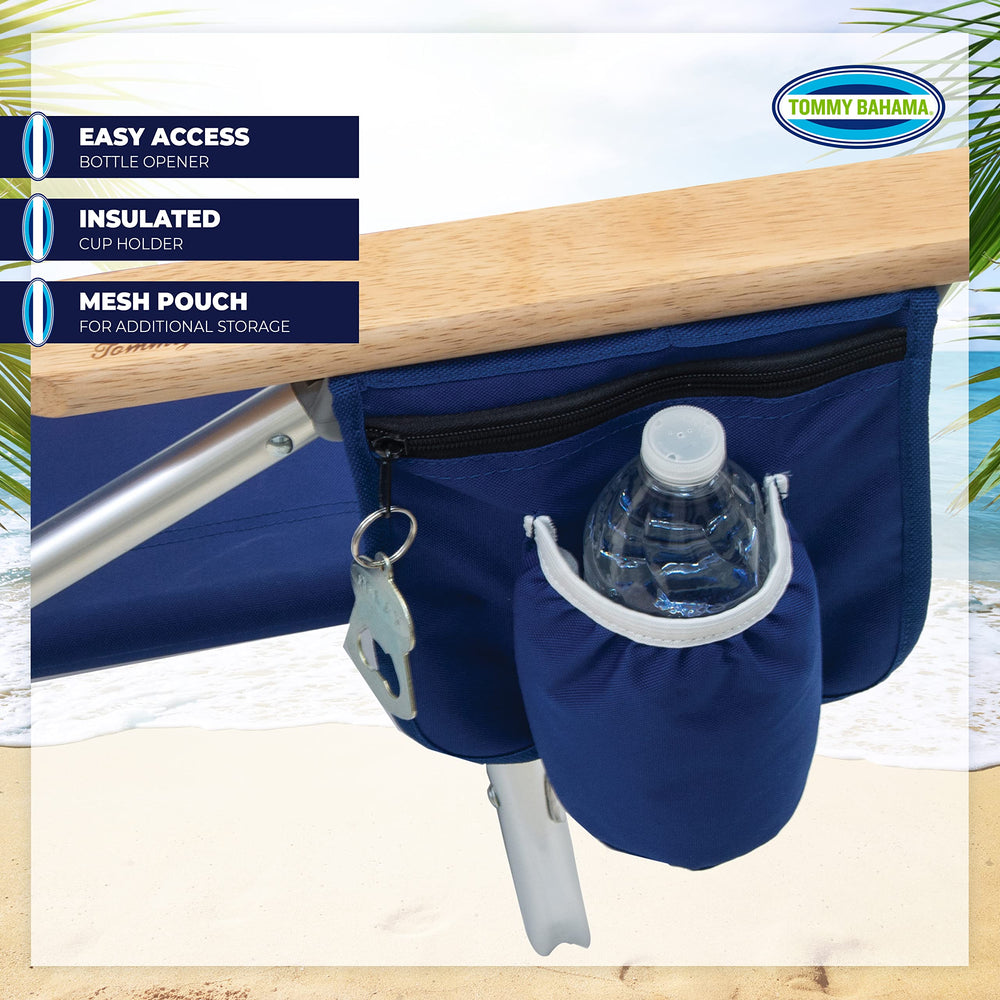 Tommy Bahama silla en contexto de playa para comparar tamaño
