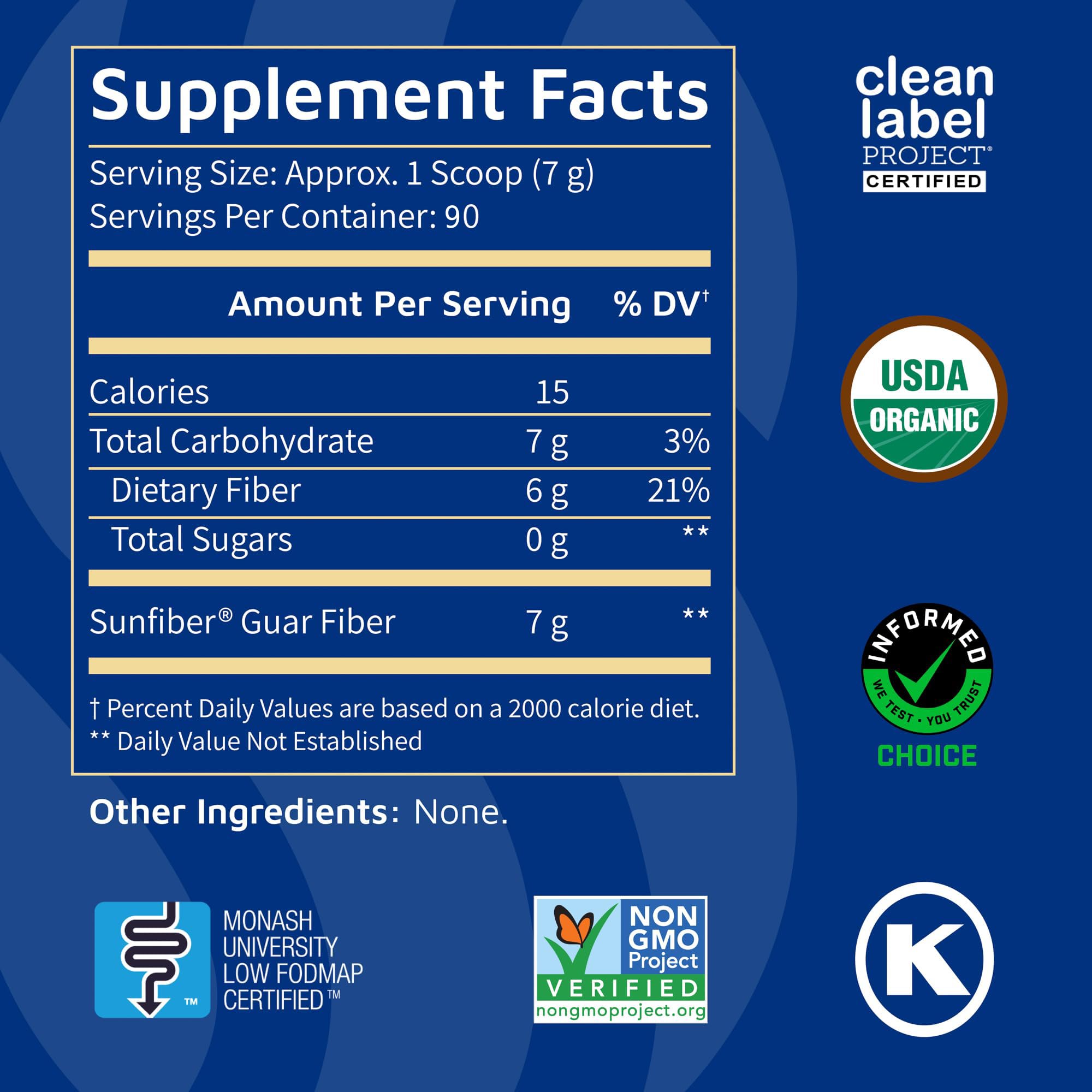 Tomorrow's Nutrition polvo de Sunfiber en primer plano, textura fina y disolución rápida