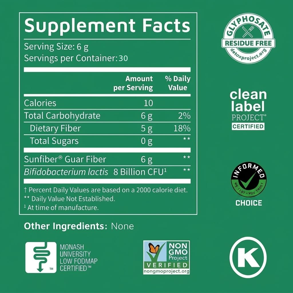 Tomorrow's Nutrition polvo de Sunfiber textura fina que facilita disolución clara