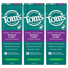 Tom's of Maine empaque frontal pack de 3 mostrando tubos y beneficio protección