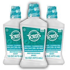 Tom's of Maine botella frontal mostrando diseño y menta, refresca el aliento