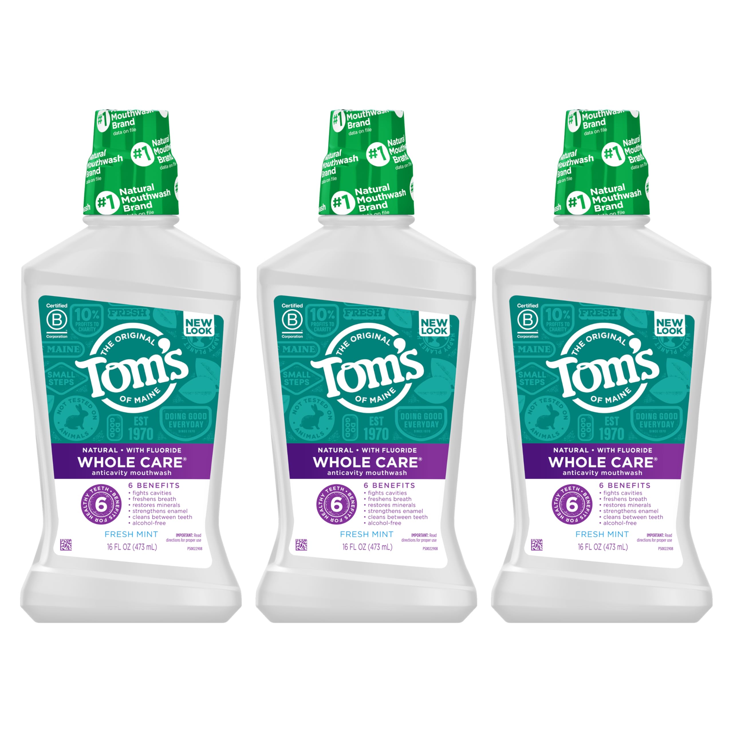 Tom's of Maine hojas de menta y lista de ingredientes naturales, frescura real
