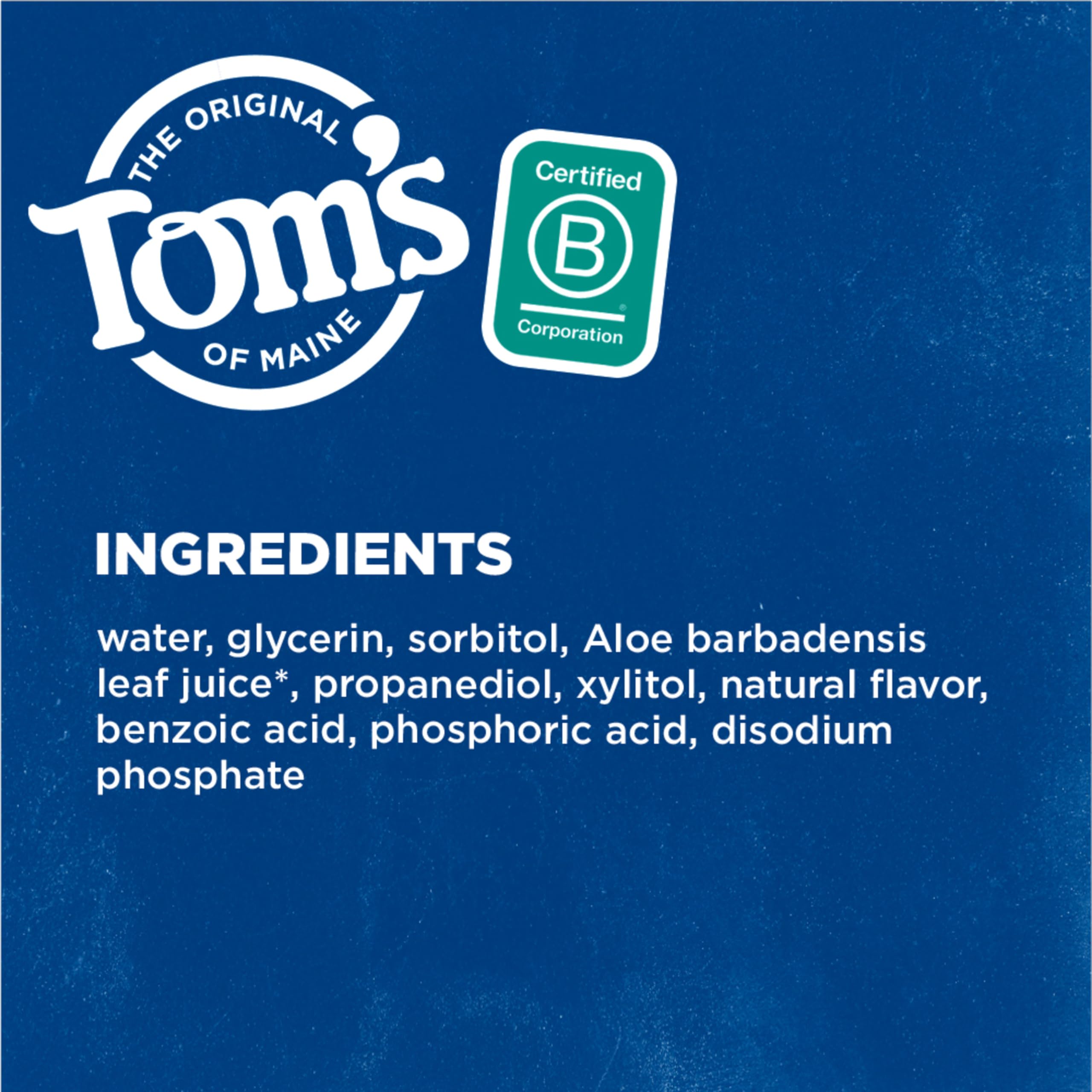 Tom's of Maine comparación de tamaño de 16 oz con objetos de uso diario, escala clara