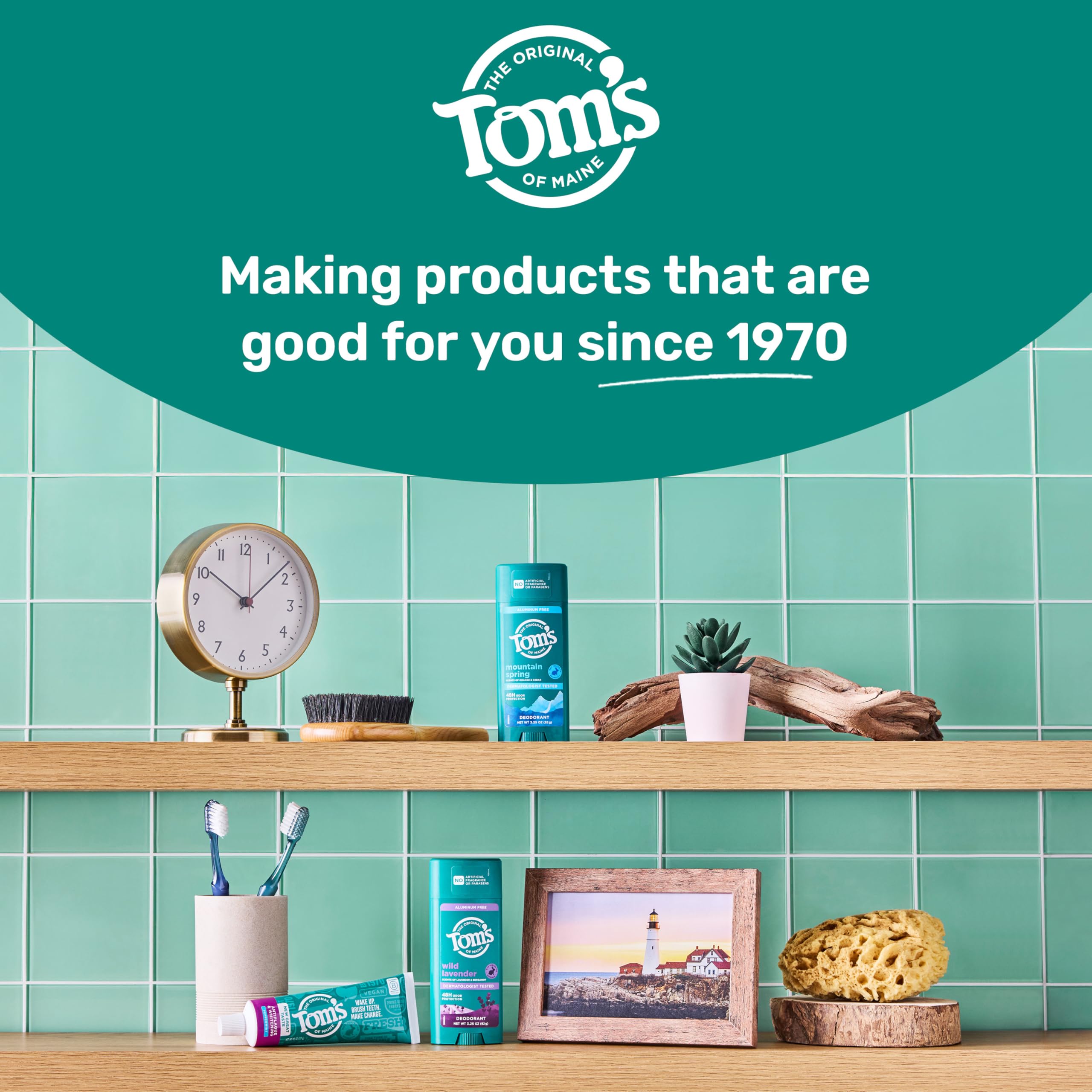 Tom's of Maine en baño moderno estilo de vida que sugiere rutina sostenible
