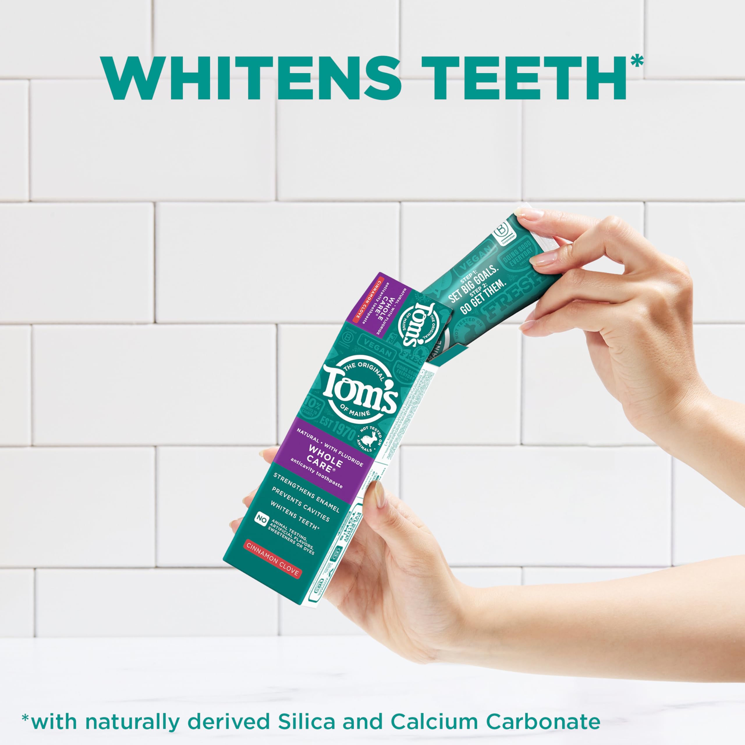 Tom's of Maine etiqueta con lista de ingredientes naturales y beneficios