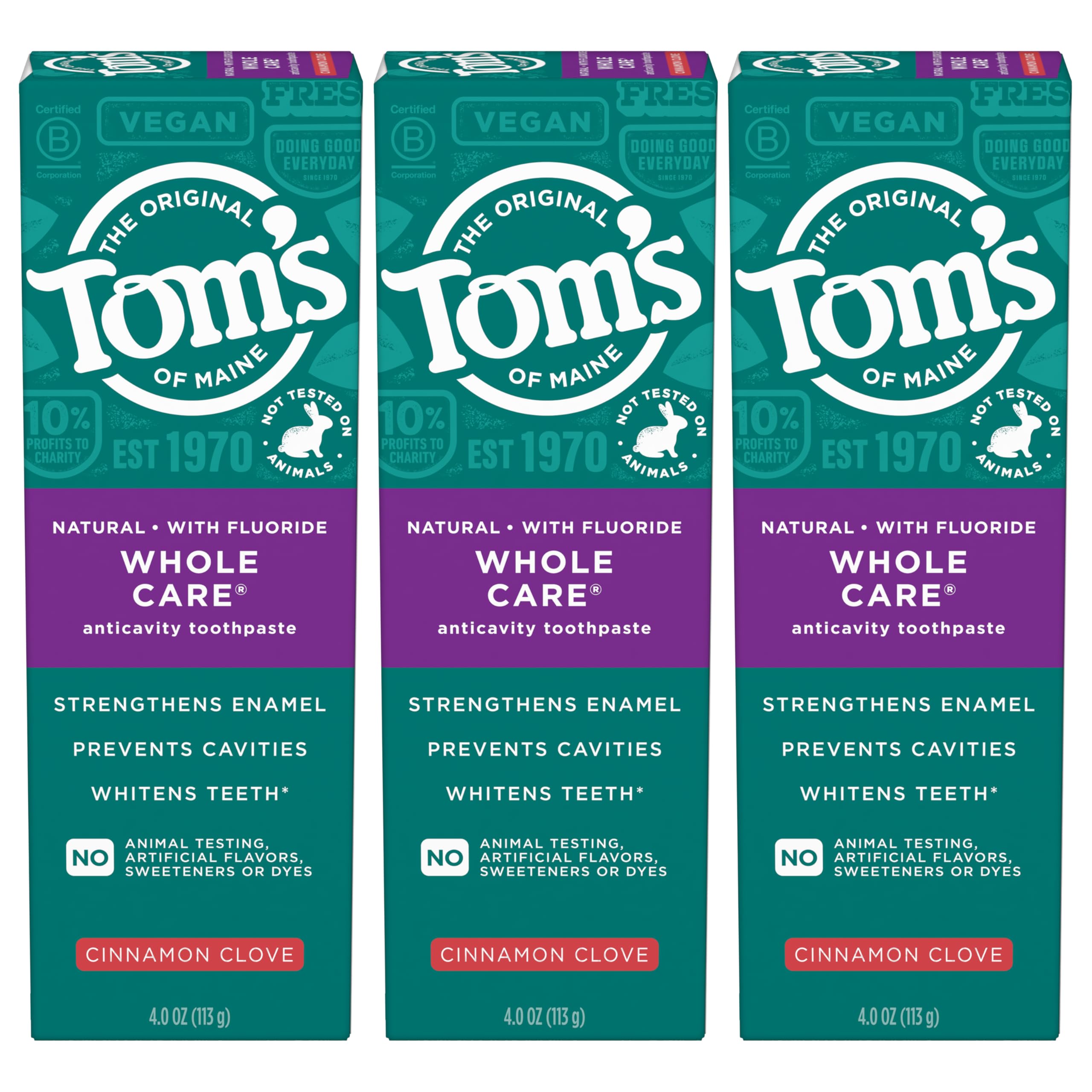 Tom's of Maine tubo frontal mostrando diseño y beneficio limpieza