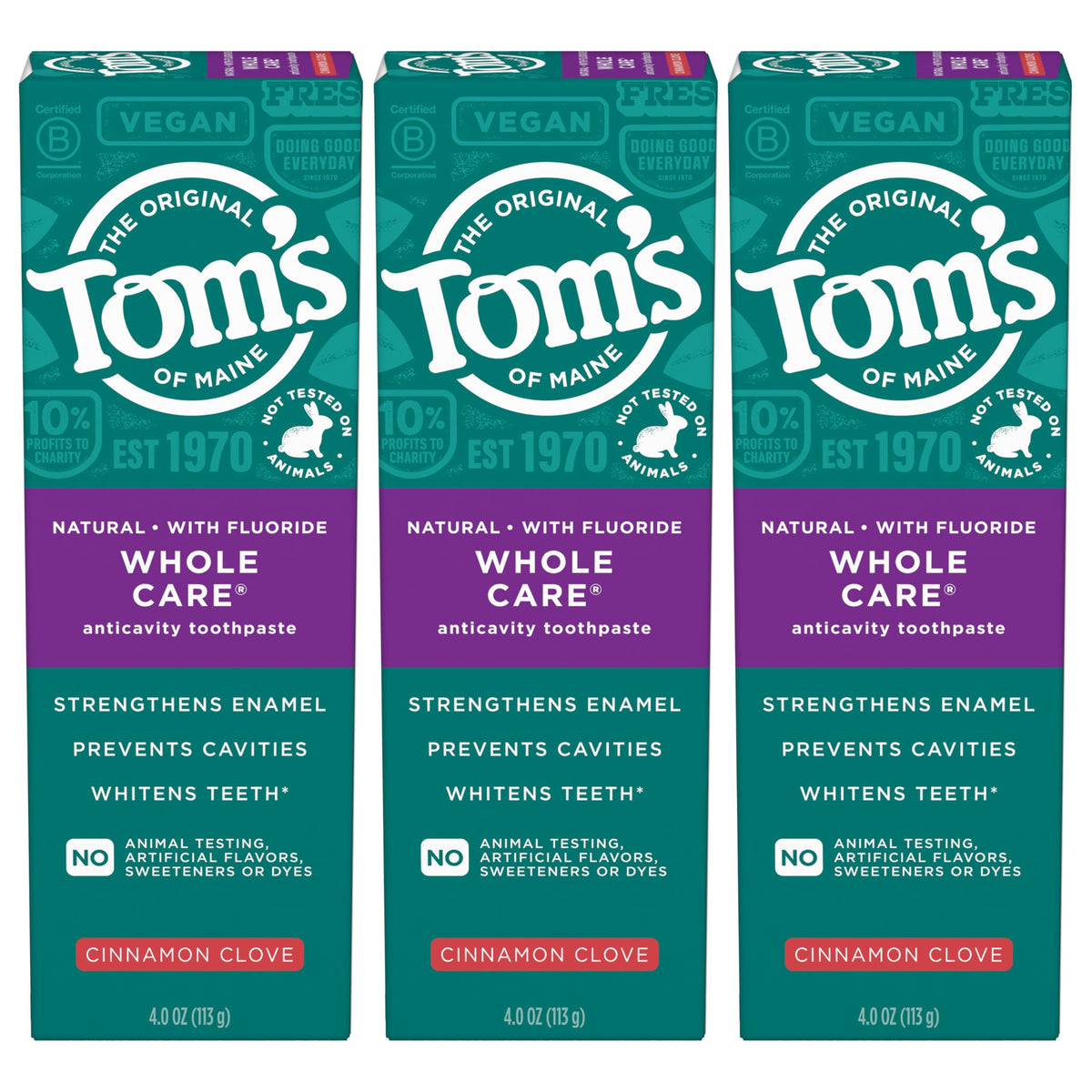 Tom's of Maine tubo frontal mostrando diseño y beneficio limpieza