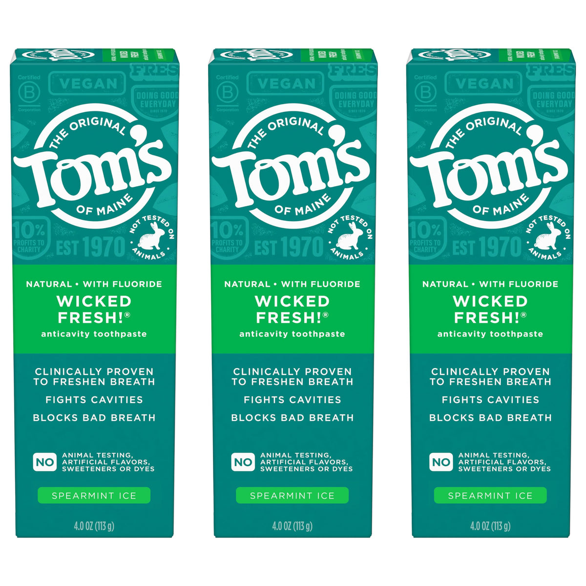 Tom's of Maine frontal del paquete mostrando diseño y beneficio fresco