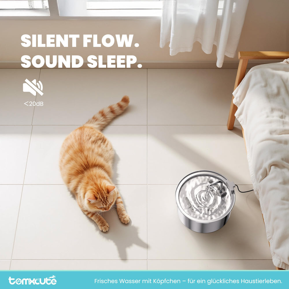 tomxcute bomba instalada dentro de la fuente, garantiza funcionamiento silencioso