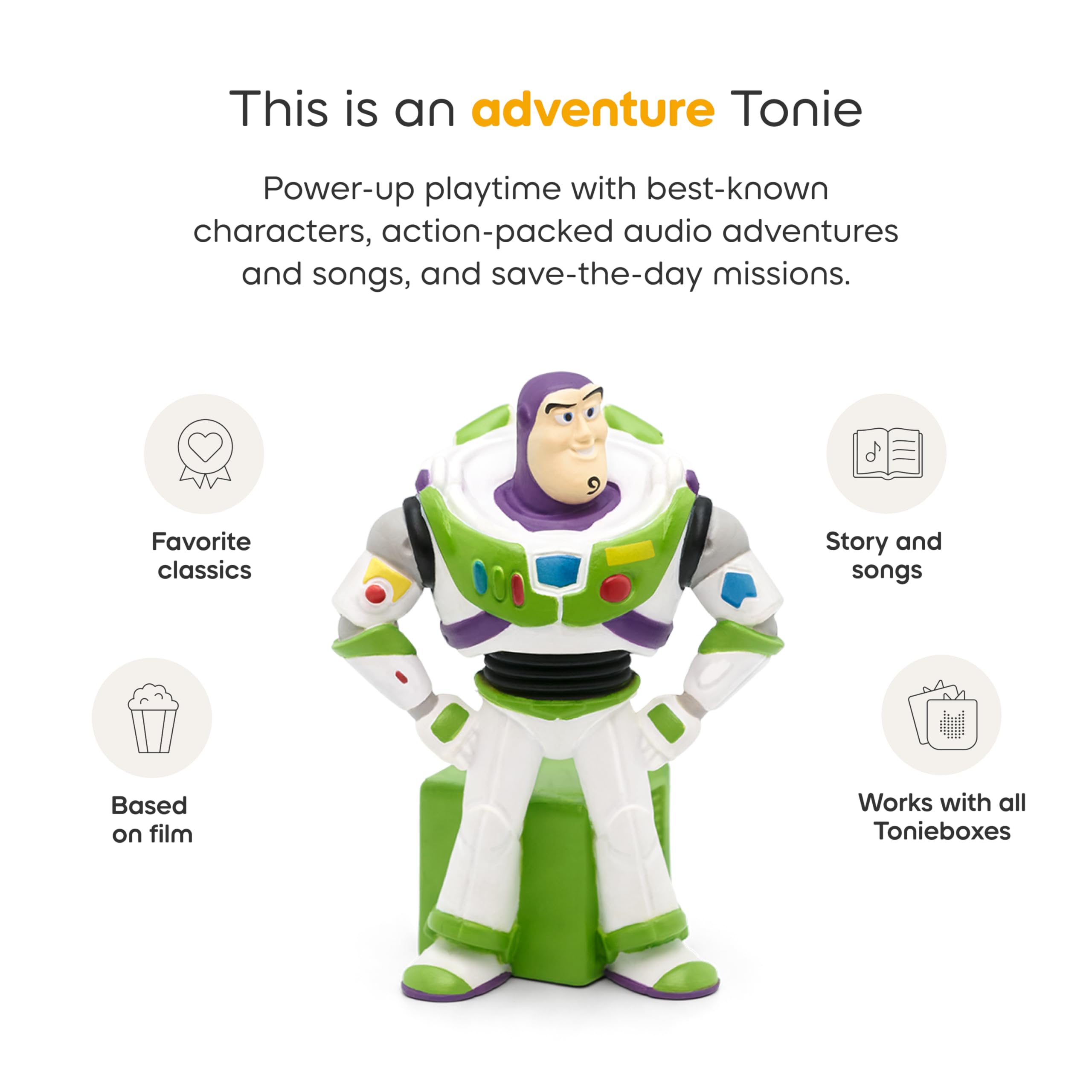 Tonies Buzz Lightyear junto a juguete para comparar tamaño y manejo infantil
