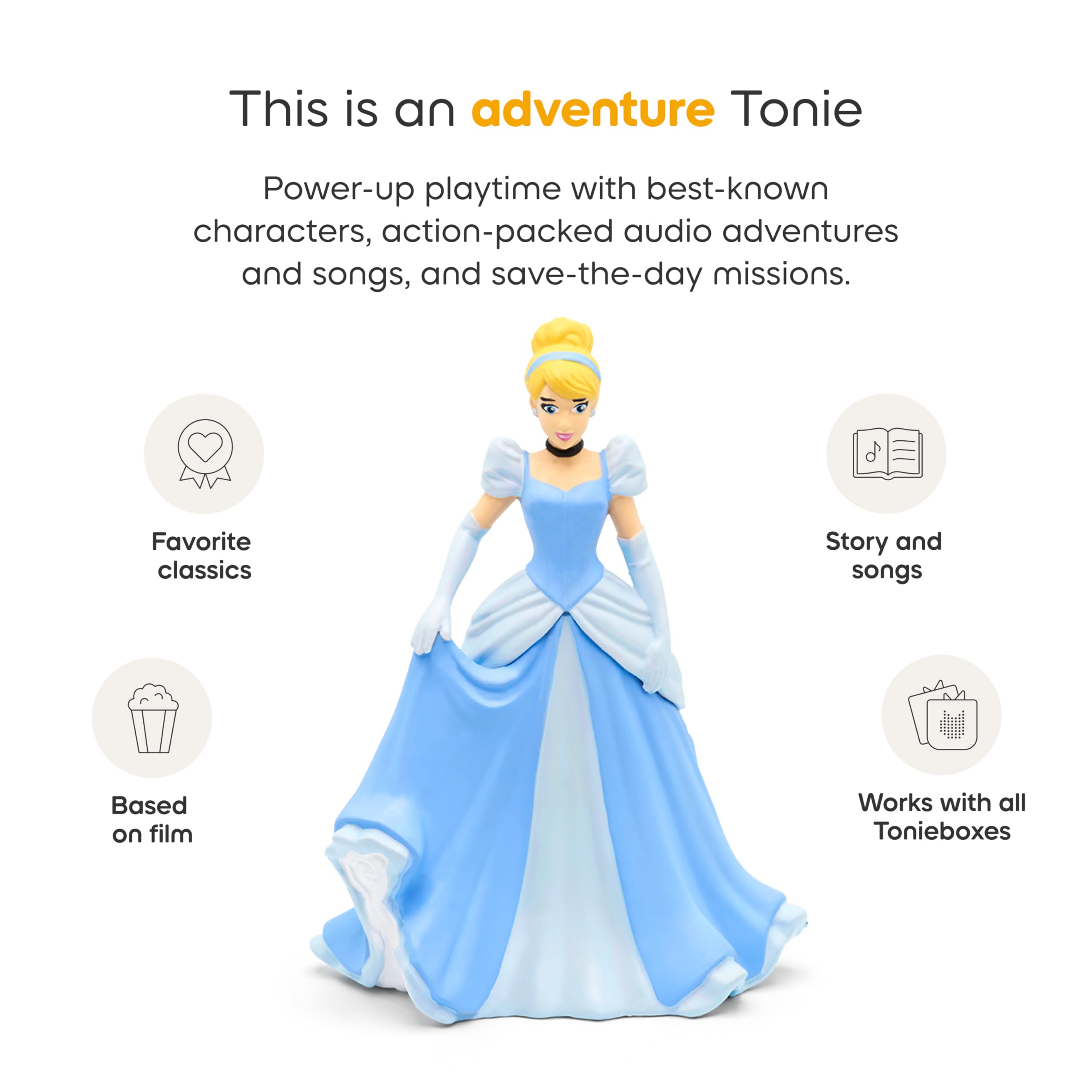 Tonies Cinderella primer plano de la figura resaltando agarre fácil