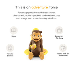 Tonies Curious George en mano para apreciar tamaño y facilidad uso