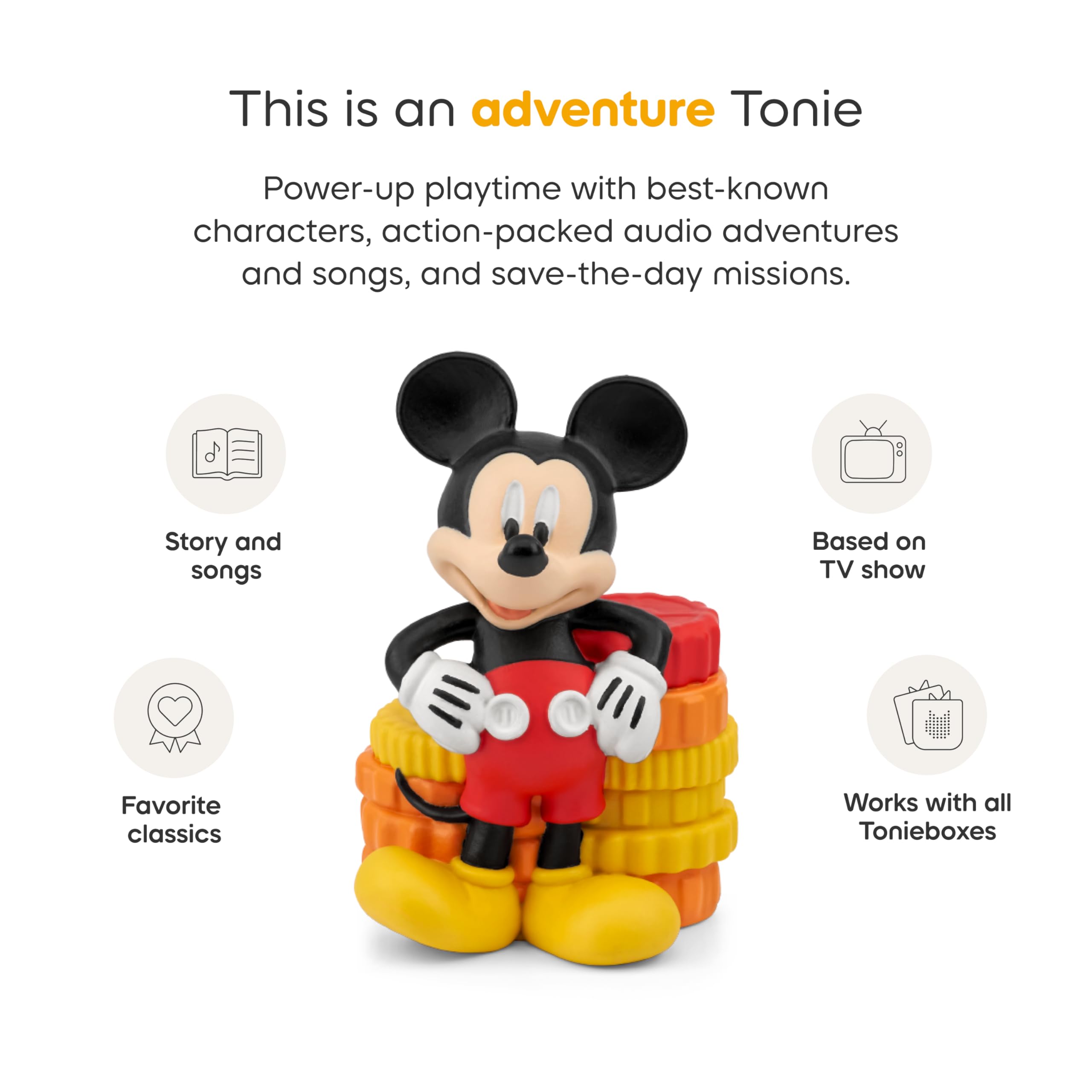 Tonies Mickey etiqueta con información y duración aproximada de 38 minutos
