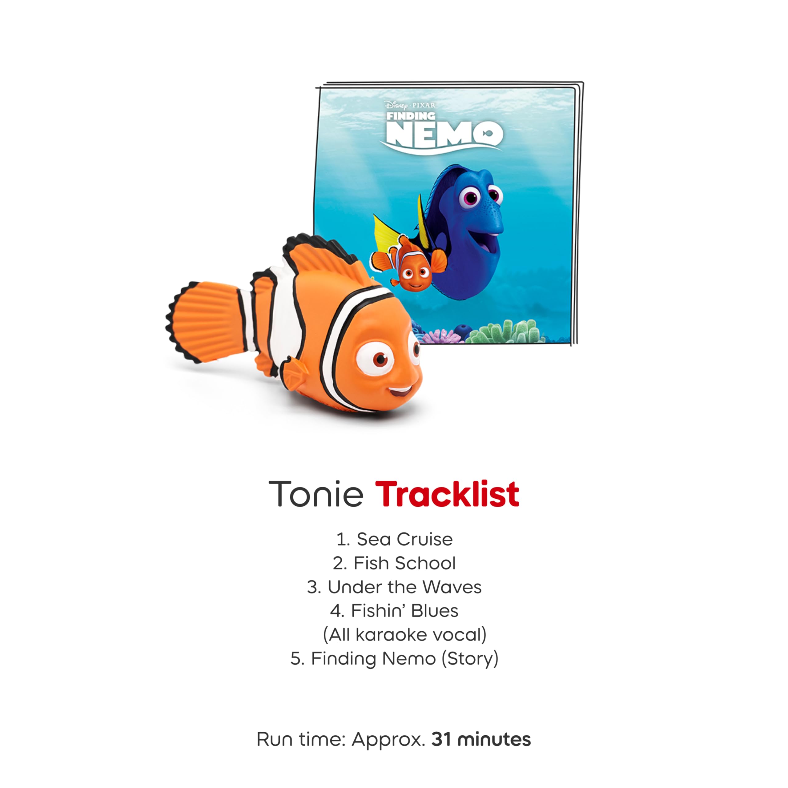 Tonies Nemo vista de textura y acabado, Tonies, resistente al manejo infantil