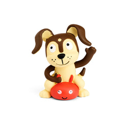 Tonies Playtime Puppy colocado sobre Toniebox activando música para entretenimiento
