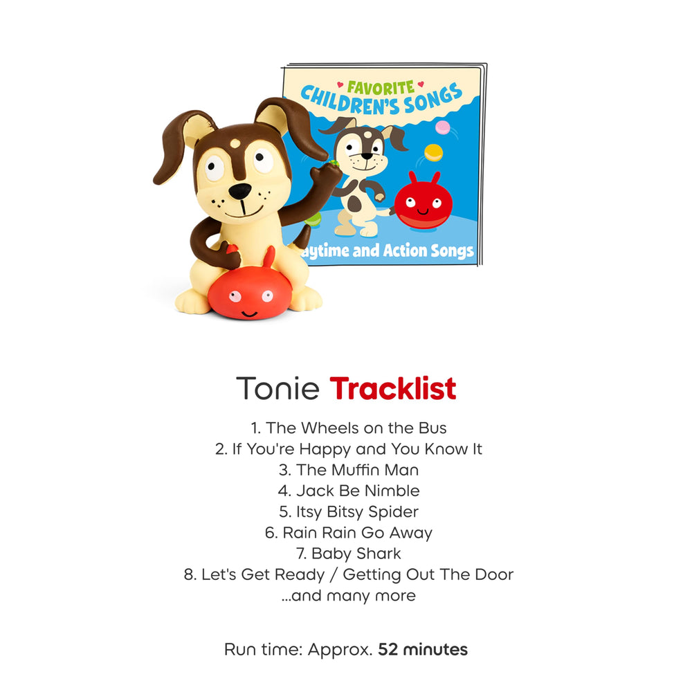 Tonies Playtime Puppy etiqueta con información del contenido y duración de audio