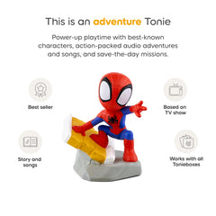 Tonies Spidey comparado con una mano para indicar tamaño real