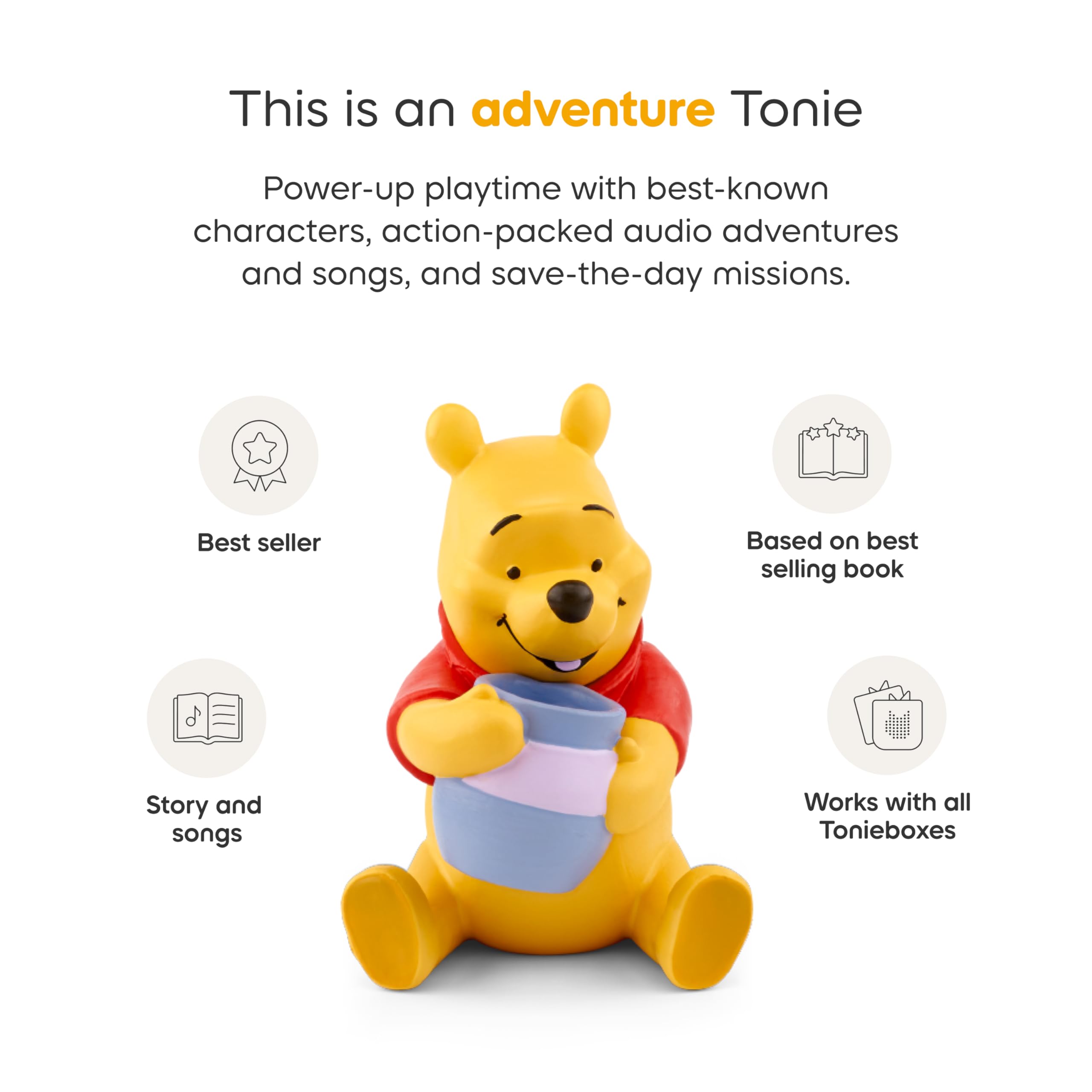Tonies Winnie the Pooh escala en manos de niño para tamaño