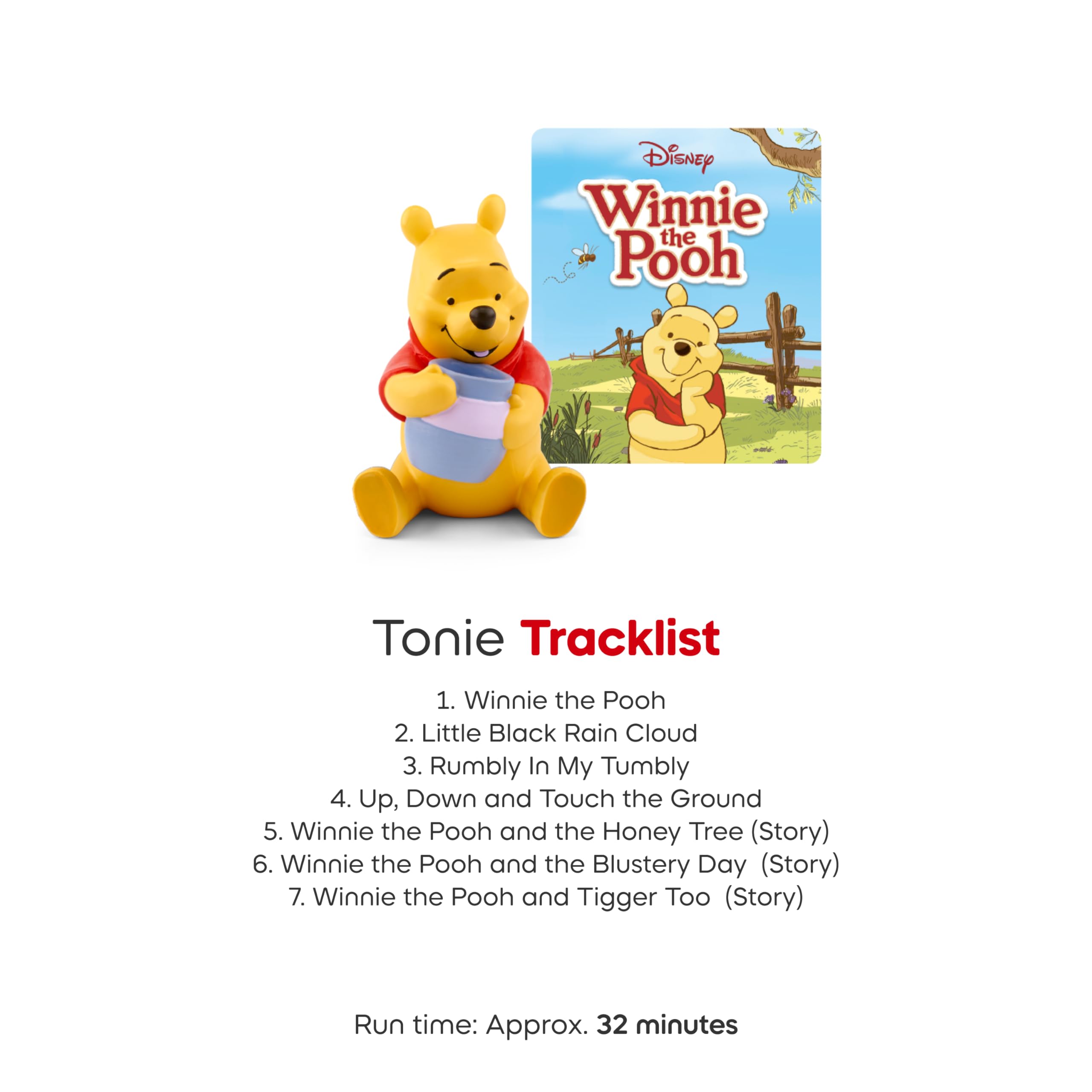 Tonies Winnie the Pooh etiqueta con lista de canciones y cuentos
