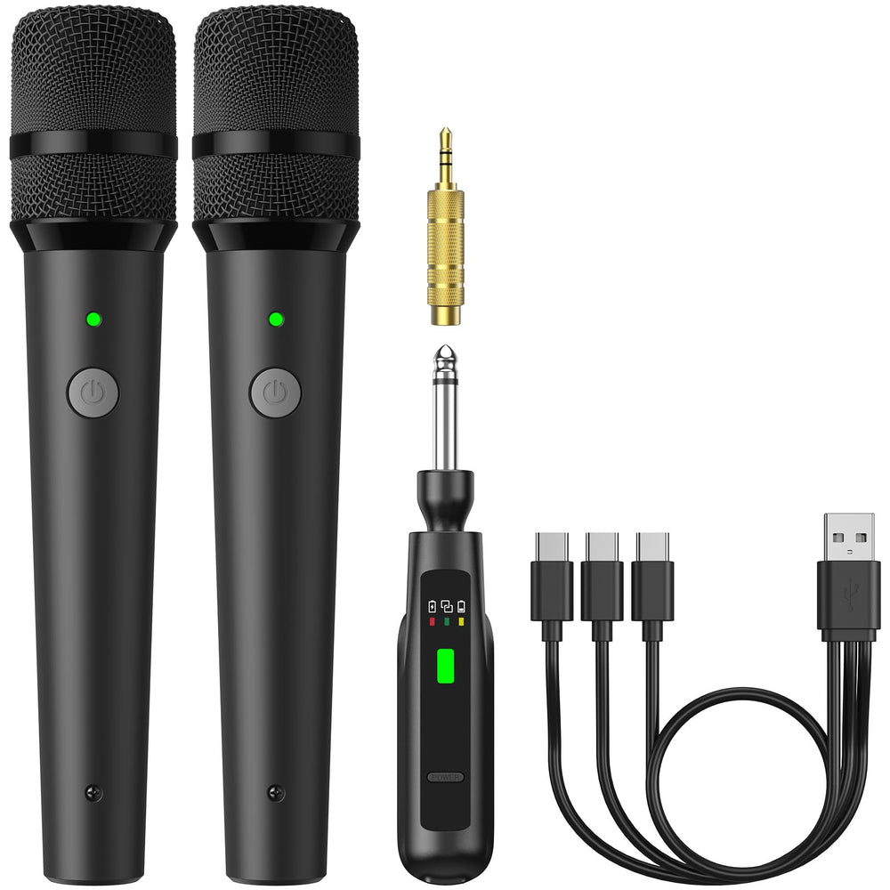 TONOR vista frontal del paquete con dos micrófonos y receptor, ideal para presentaciones