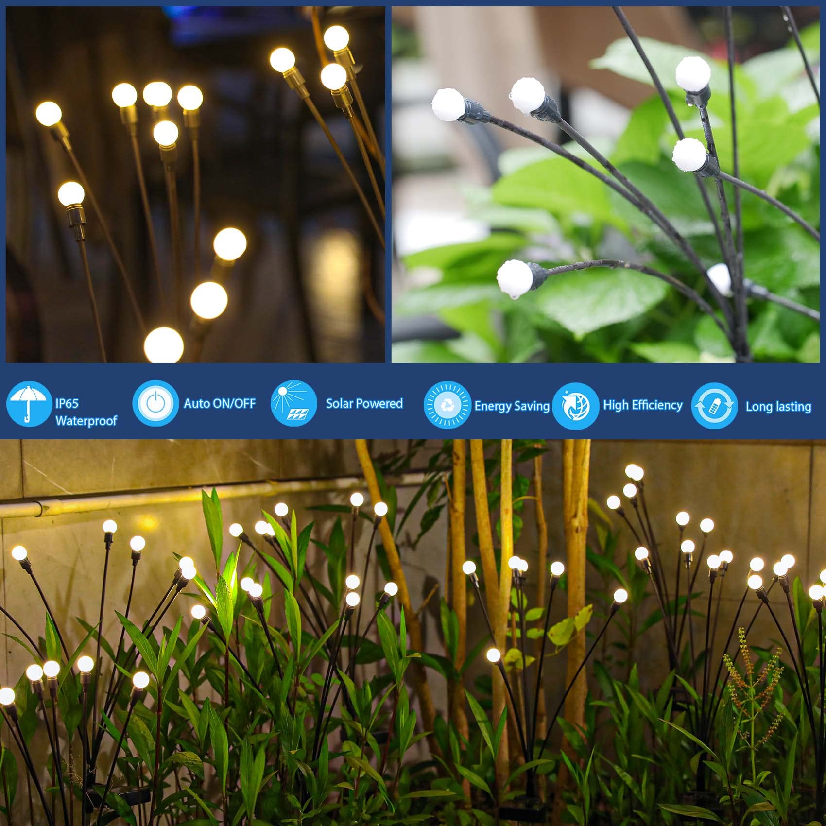 TONULAX luces encendidas en jardín creando efecto luciérnaga y ambiente cálido