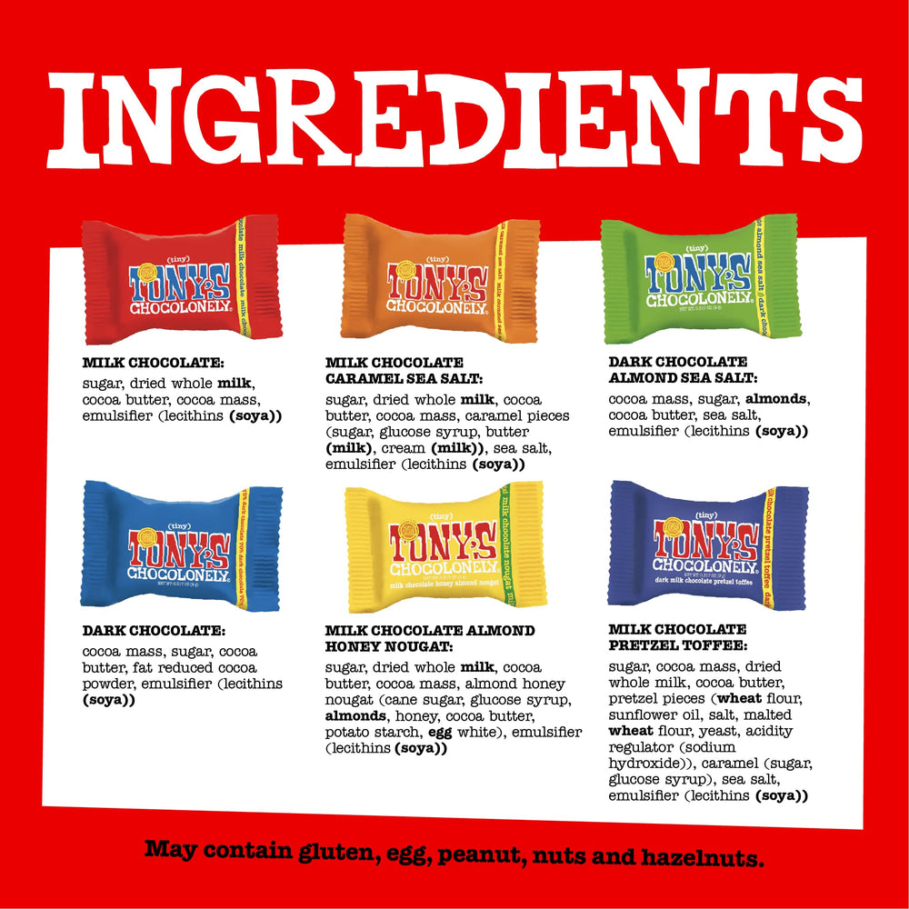 Tony’s Chocolonely moneda individual envuelta en primer plano, fácil para llevar