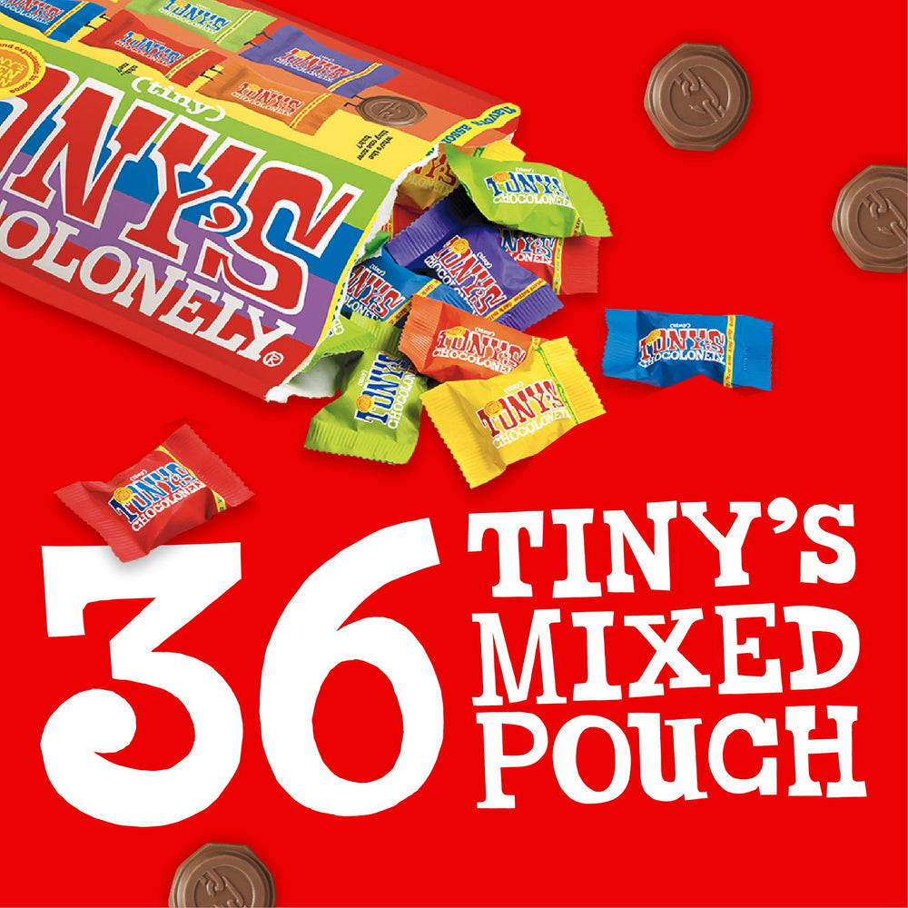 Tony’s Chocolonely monedas desplegadas que muestran colores y sabores para elegir