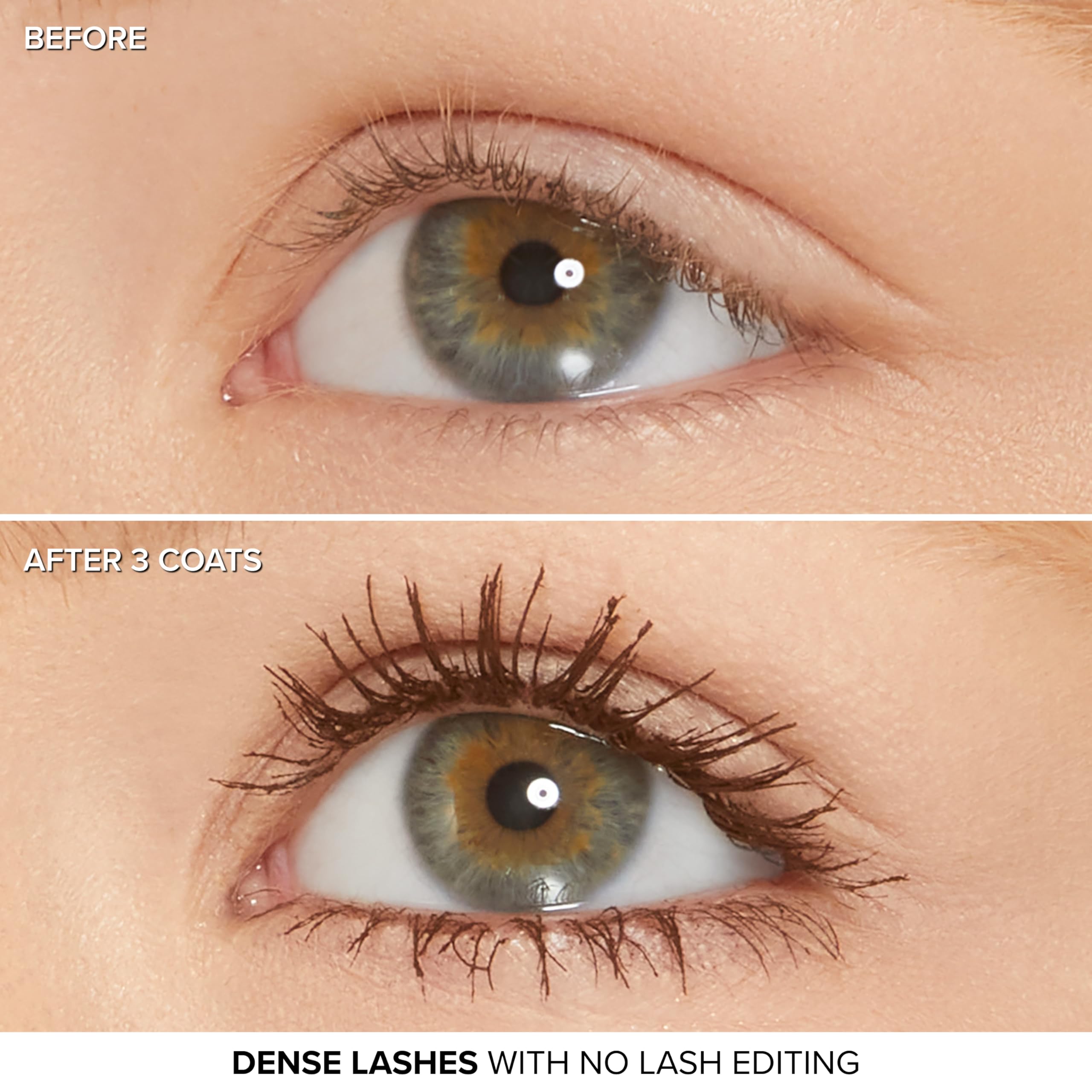 Too Faced comparación mostrando alargamiento y efecto multidimensional