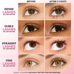 Too Faced cepillo en forma de reloj de arena separando pestañas para volumen