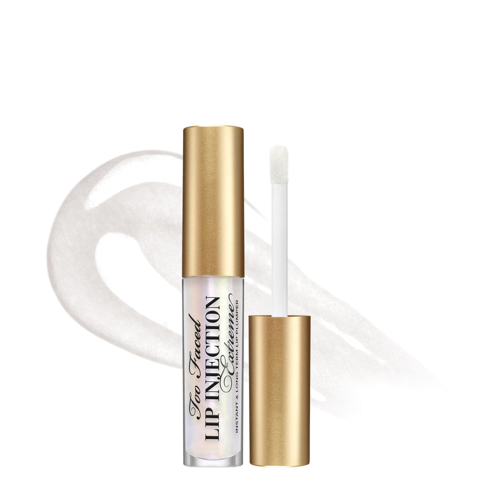 Too Faced gloss frontal mostrando brillo intenso y tamaño de viaje