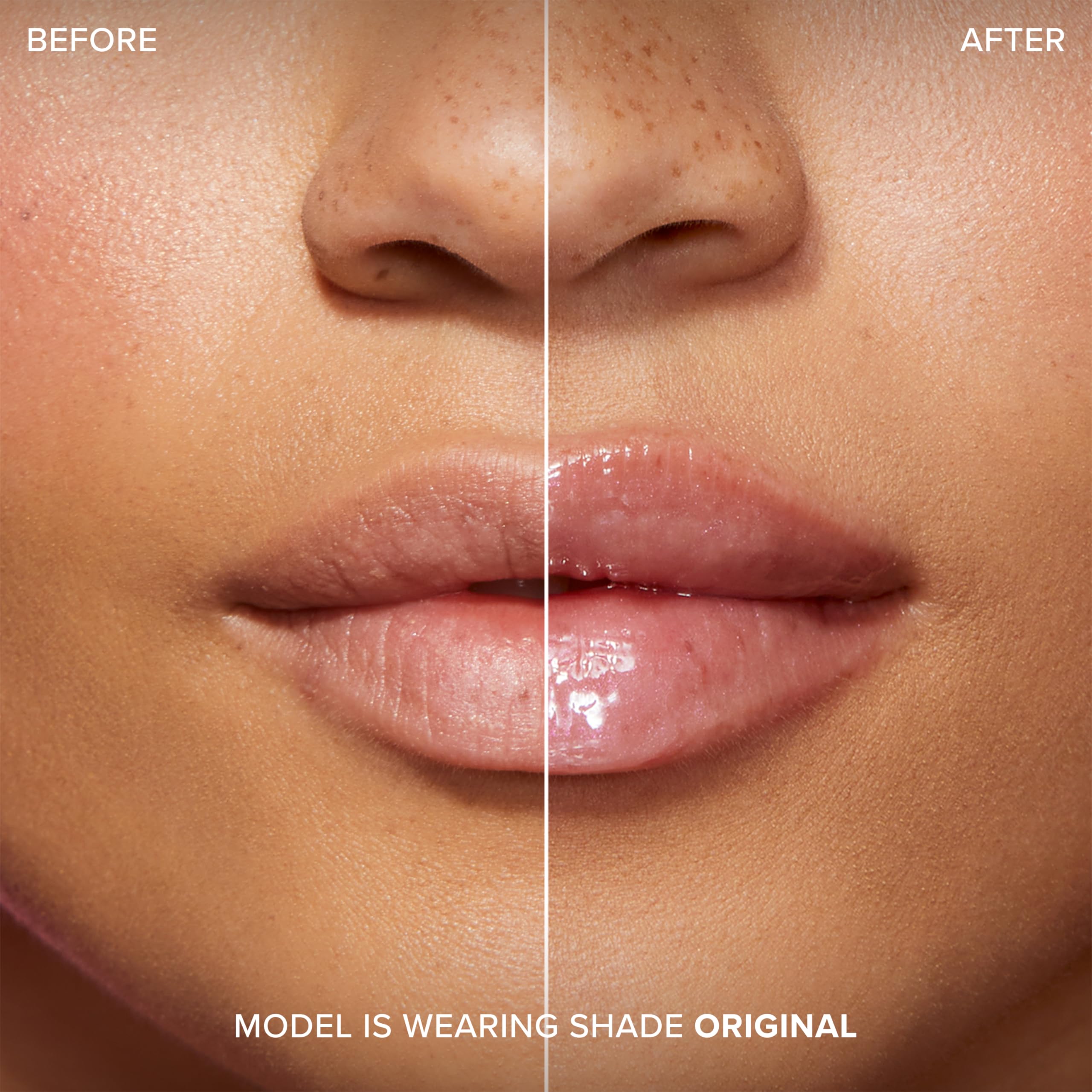Too Faced imagen de labios antes y después mostrando mayor plenitud