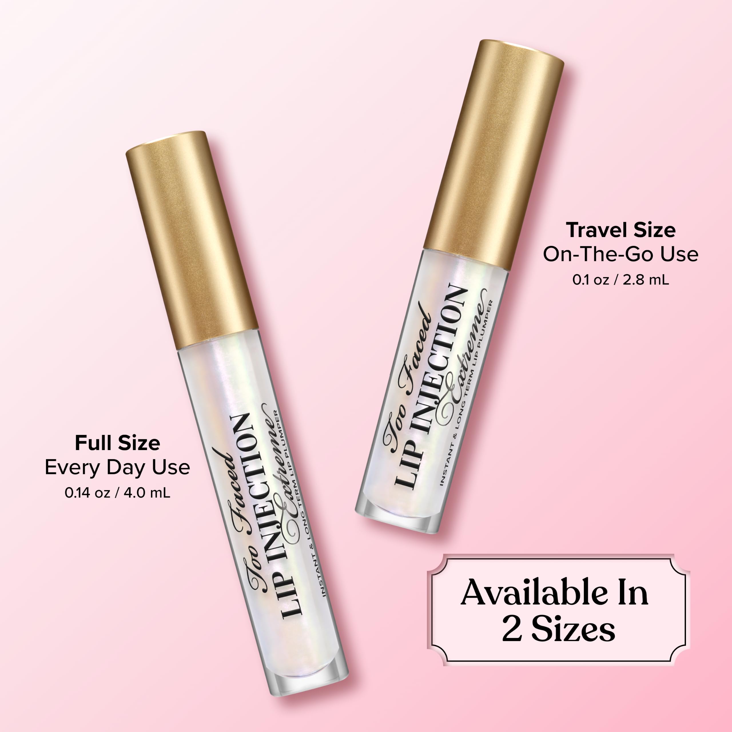 Too Faced tamaño de viaje comparado con moneda, portátil y práctico