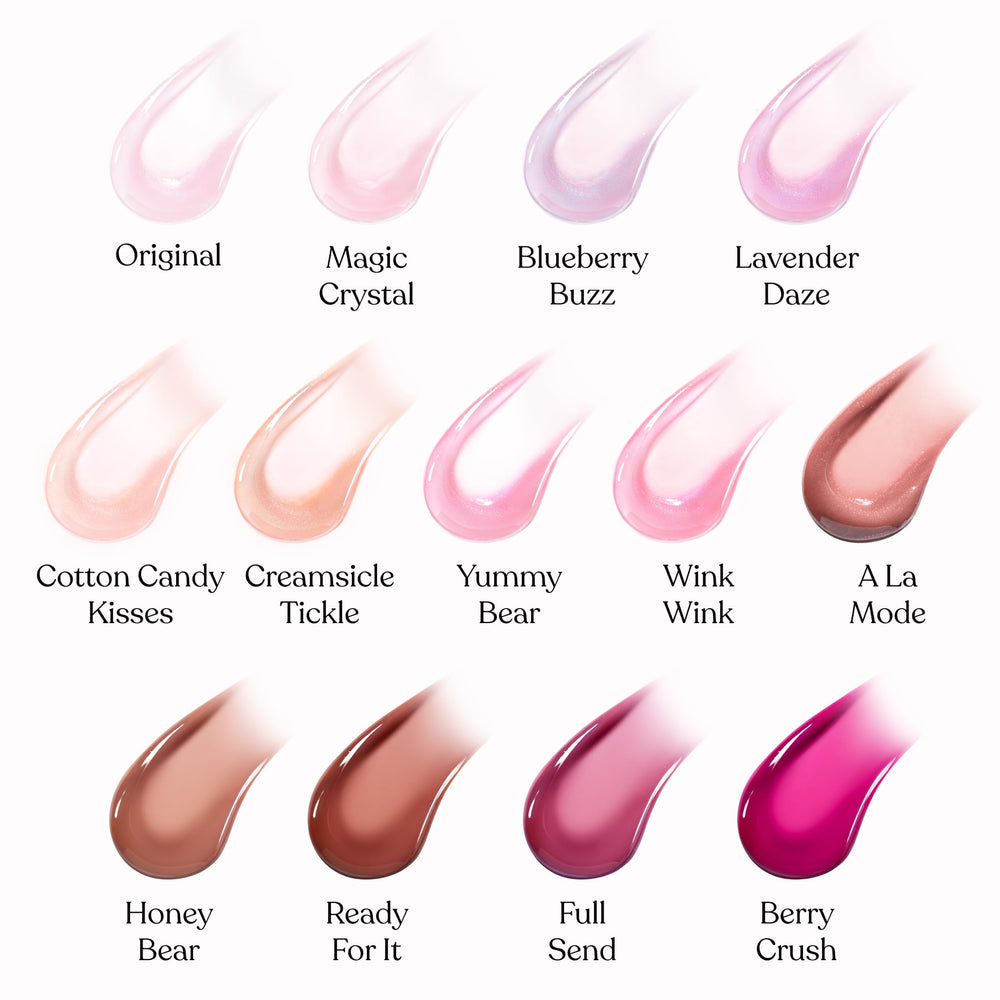 Too Faced close-up de la textura en superficie resaltando su brillo no pegajoso