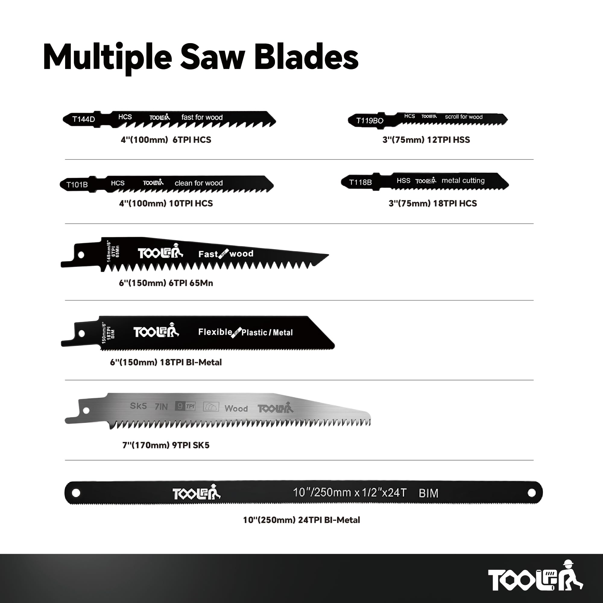 TOOLAN colección de ocho hojas HSS para diferentes materiales y aplicaciones