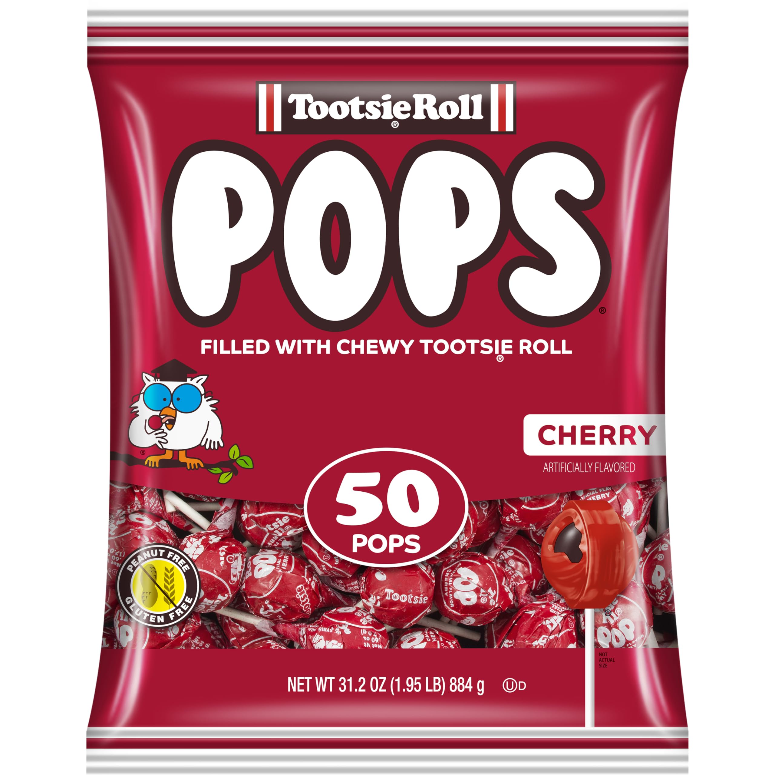 Tootsie Roll bolsa frontal de 50 paletas cereza, ideal para compartir