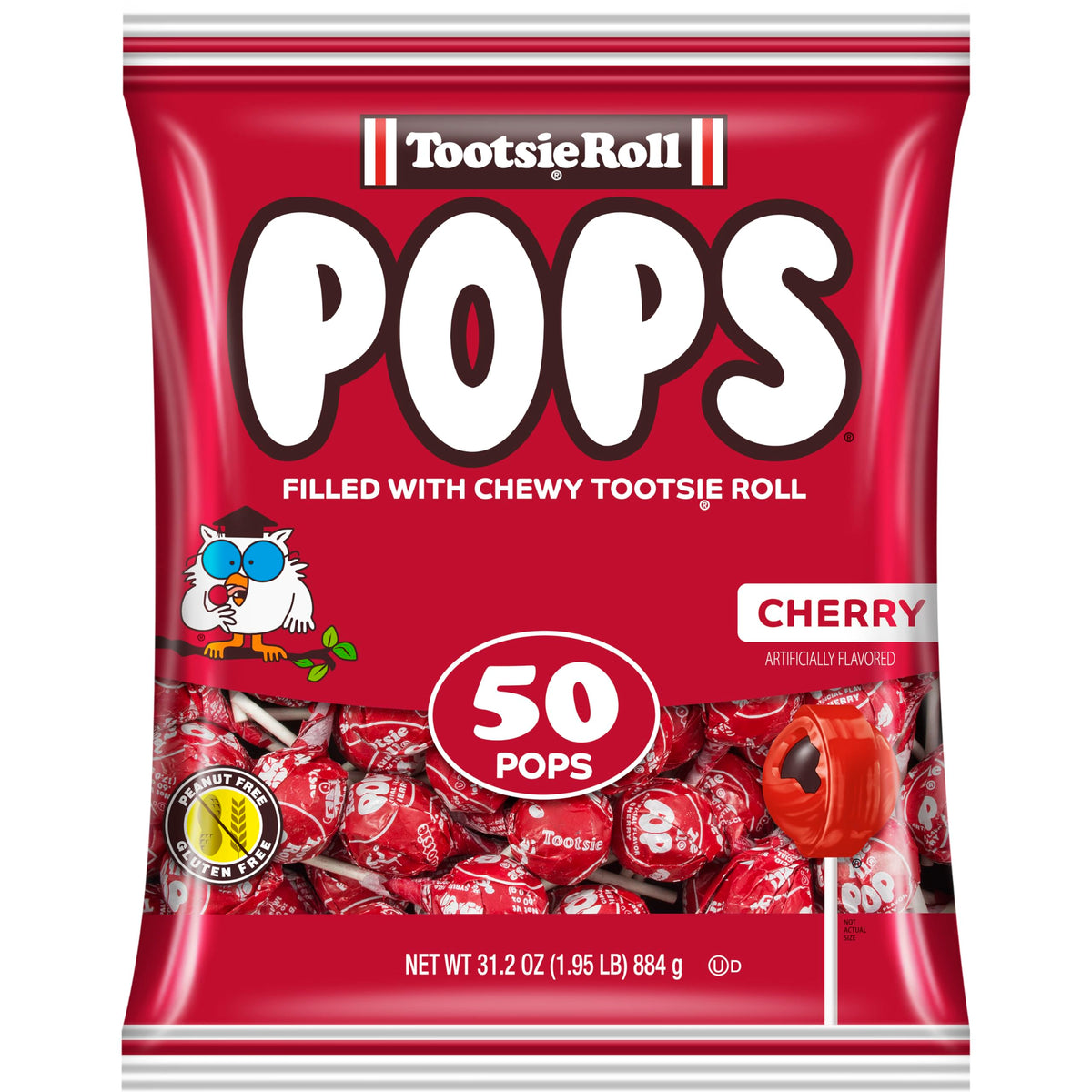 Tootsie Roll bolsa frontal de 50 paletas cereza, ideal para compartir