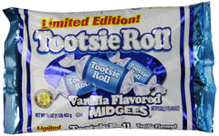Tootsie Roll empaque frontal edición limitada vainilla mostrando la bolsa y conveniencia