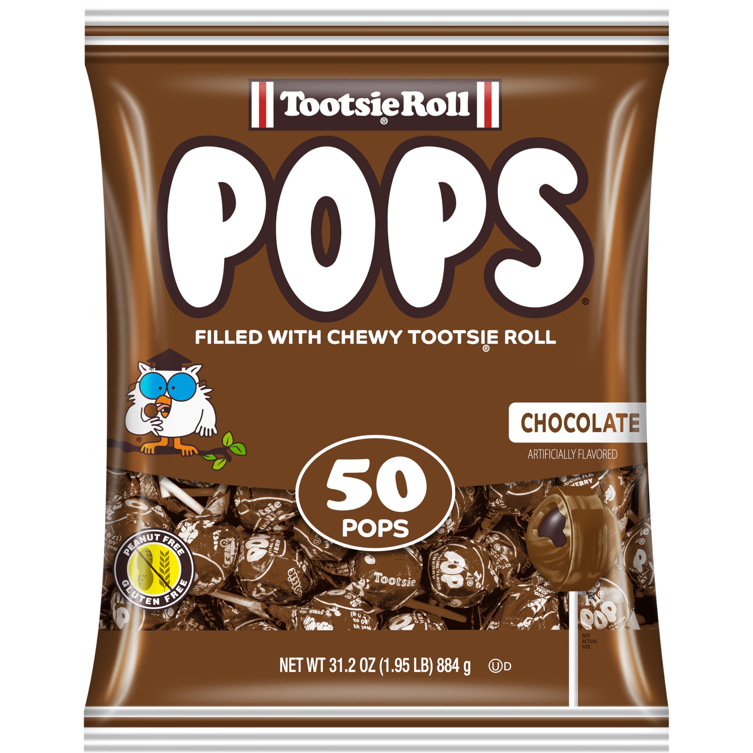 Tootsie Roll empaque frontal de 50 unidades mostrando cantidad y marca