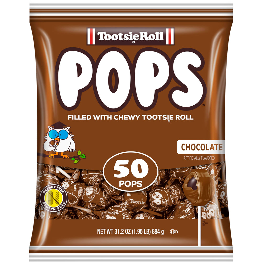 Tootsie Roll empaque frontal de 50 unidades mostrando cantidad y marca