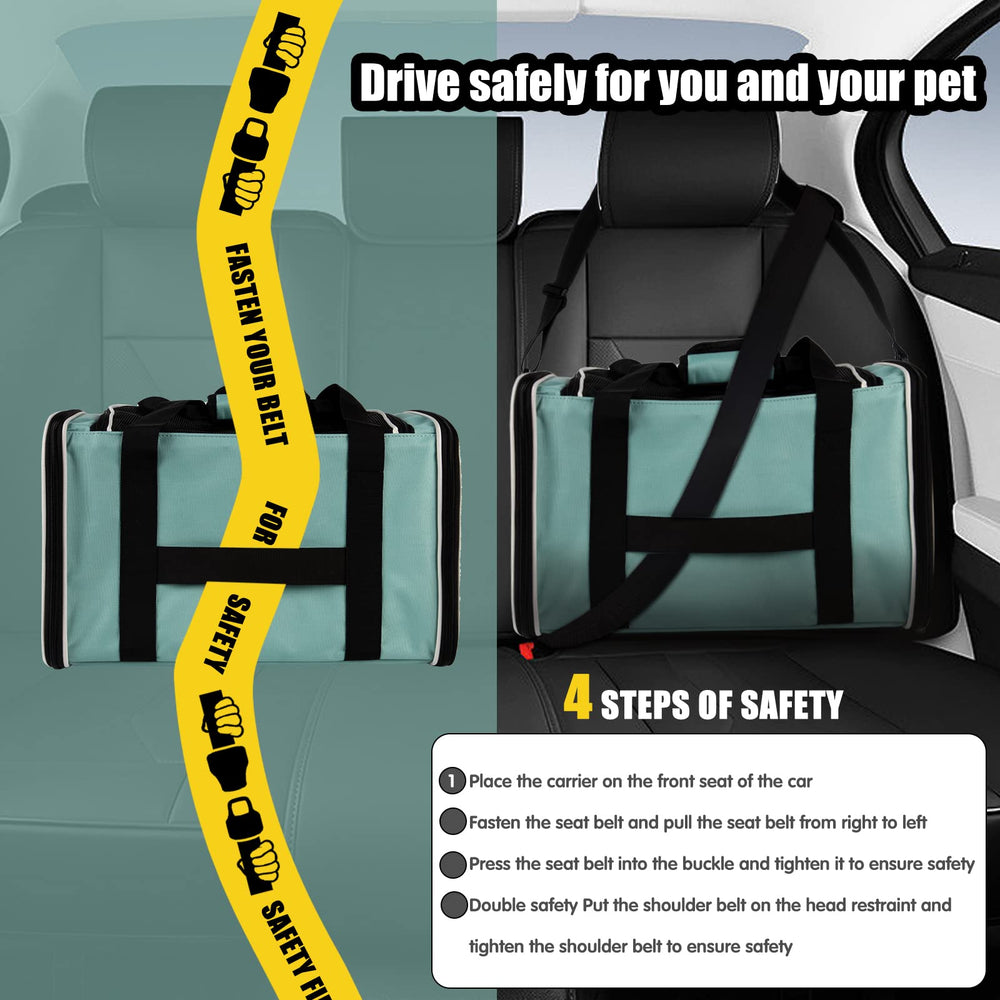 Top tasta transportín colocado en asiento de coche garantizando seguridad