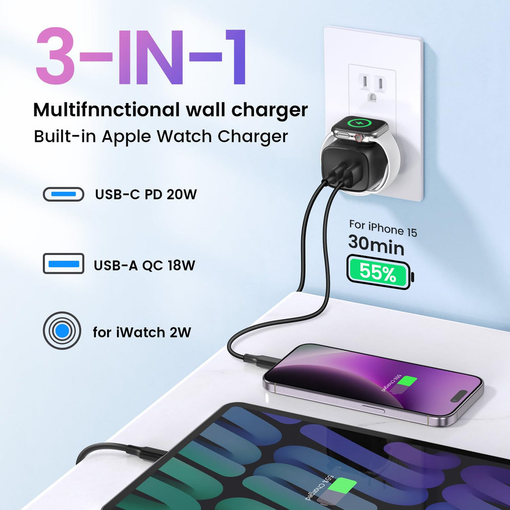TOPADRE enfoque en puertos USB‑C 20W y USB‑A 18W, carga rápida para múltiples dispositivos