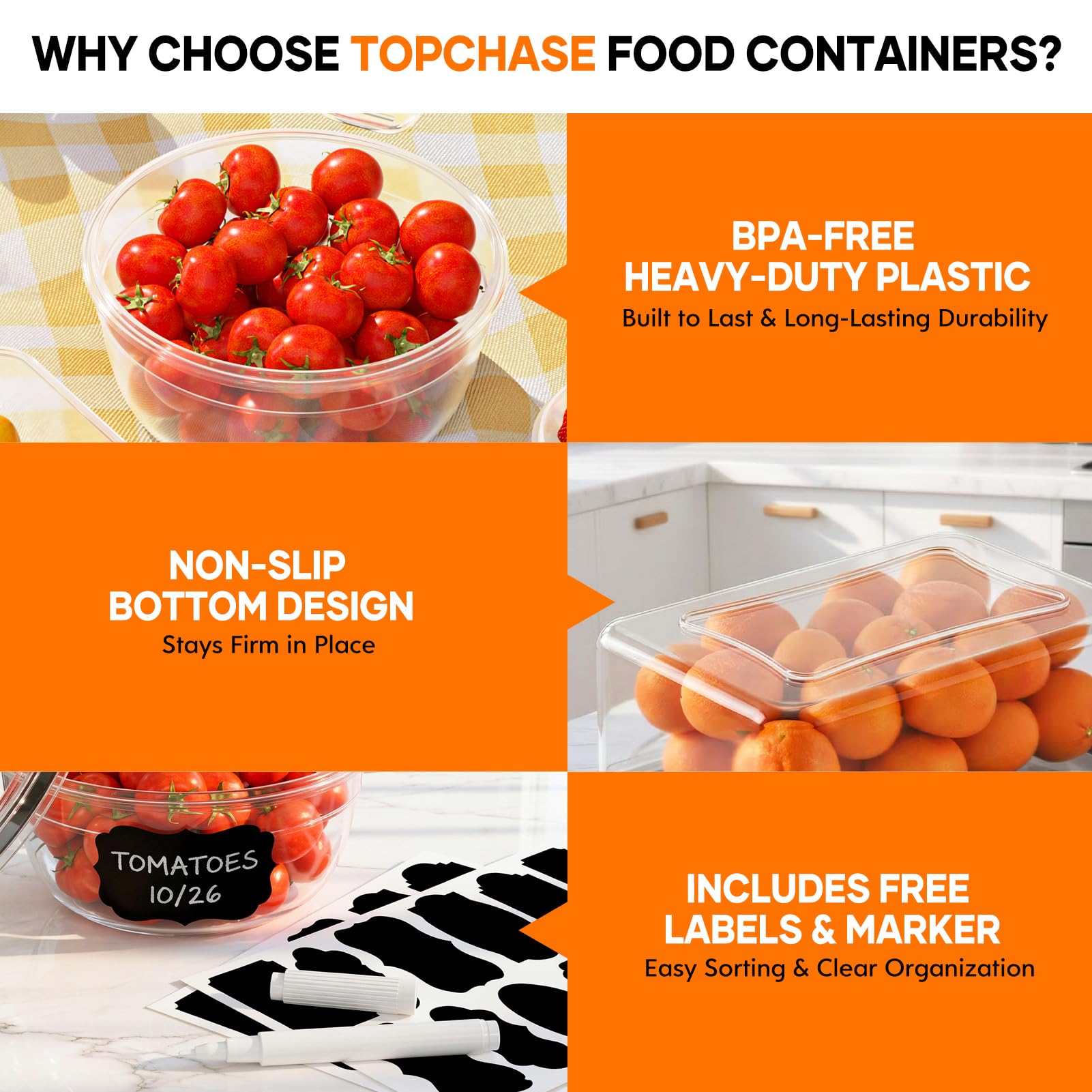 TOPCHASE primer plano del plástico PP resistente, duradero y libre de BPA