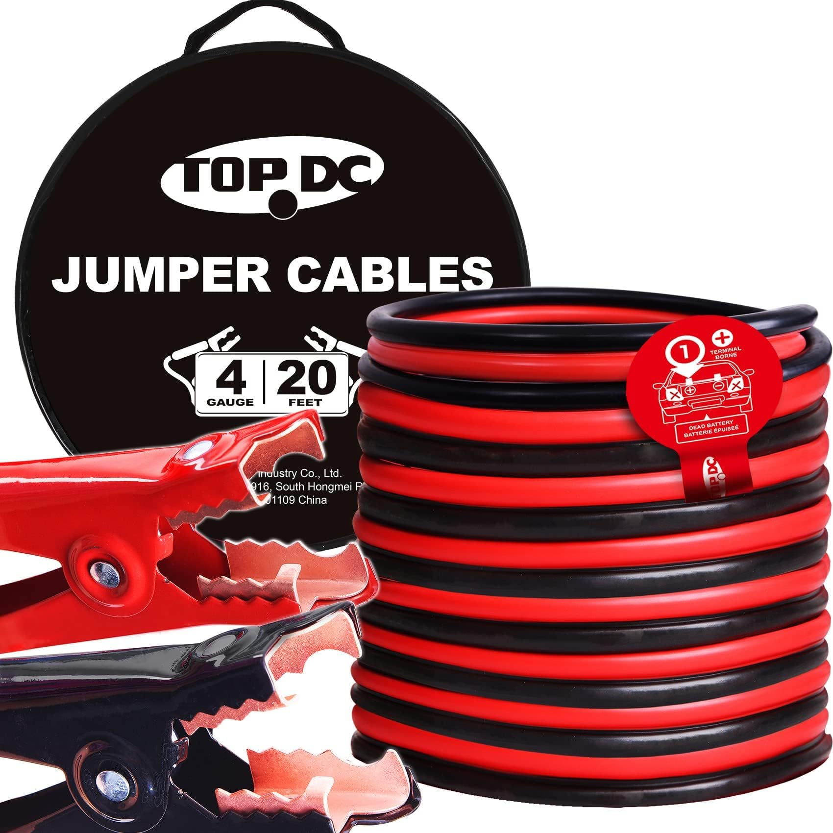 TOPDC vista frontal del kit de cables de arranque, almacenaje fácil