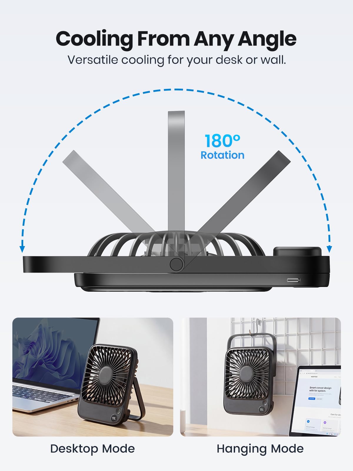 TOPK ventilador guardado en maleta con botones recessed — perfecto para viaje