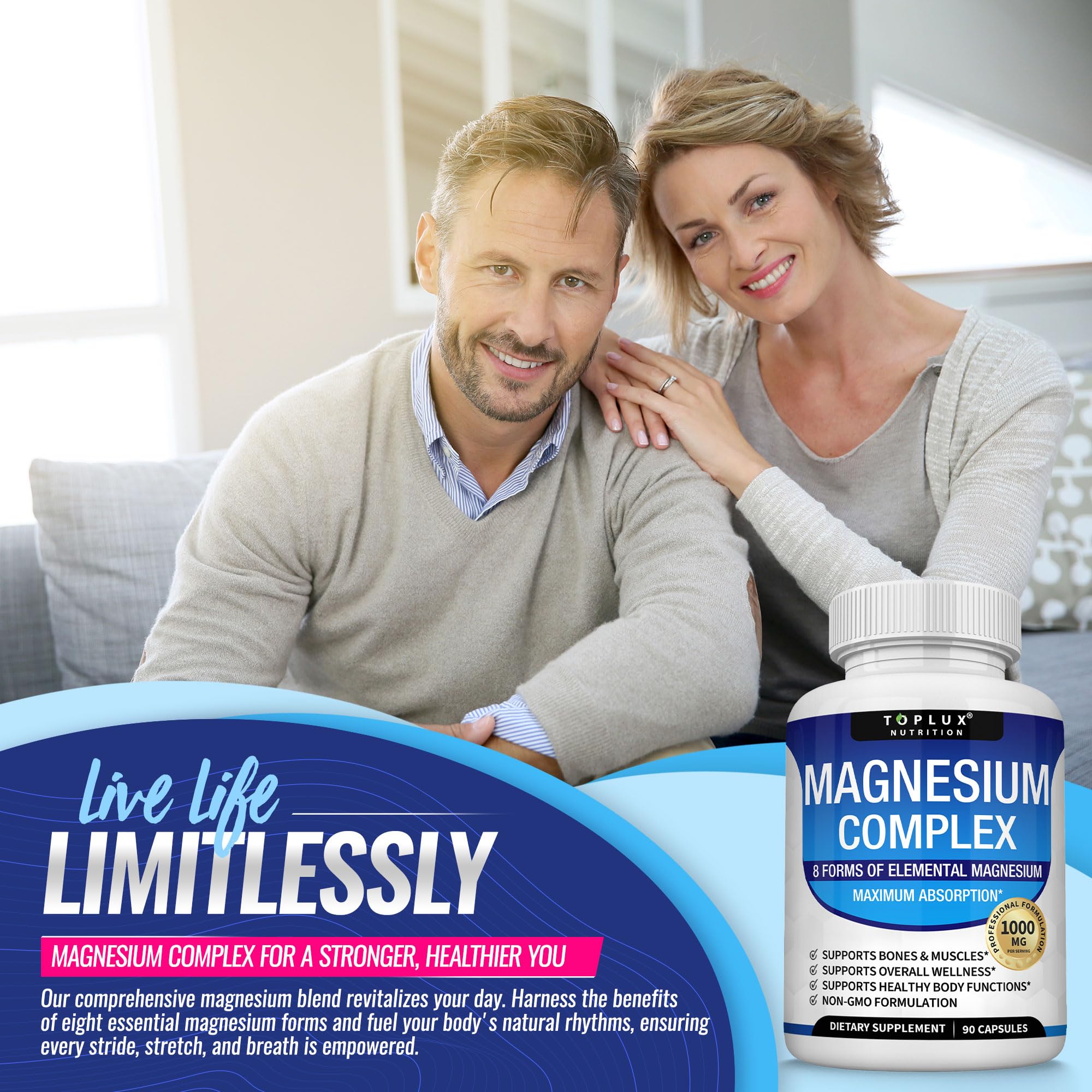 Etiqueta nutricional Toplux Magnesium Complex 8 con información clara de ingredientes